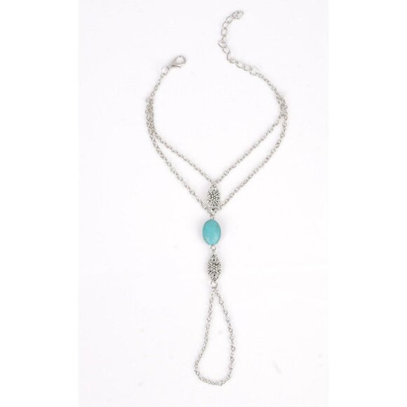 New Womens Turquoise & Silver Anklet Or Slave Bracelet 8-12" - Picture 2 of 2
